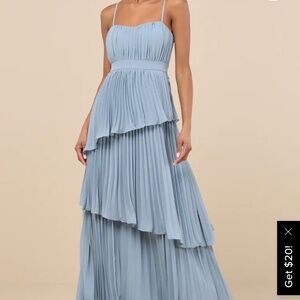NWT Lulu’s Jehona Dusty Blue Pleated Tiered Maxi Dress